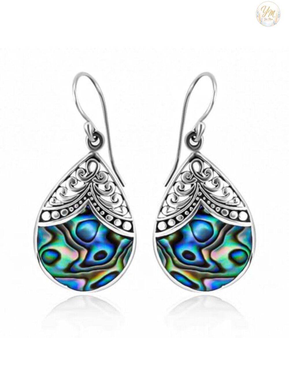 925 Sterling Silver Abalone Shell Dangle Earrings Teardrop Drop Women
